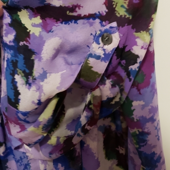 KENNETH Cole Purple & Blue Silk Oversized Pleated Blouse - Picture 5 of 5